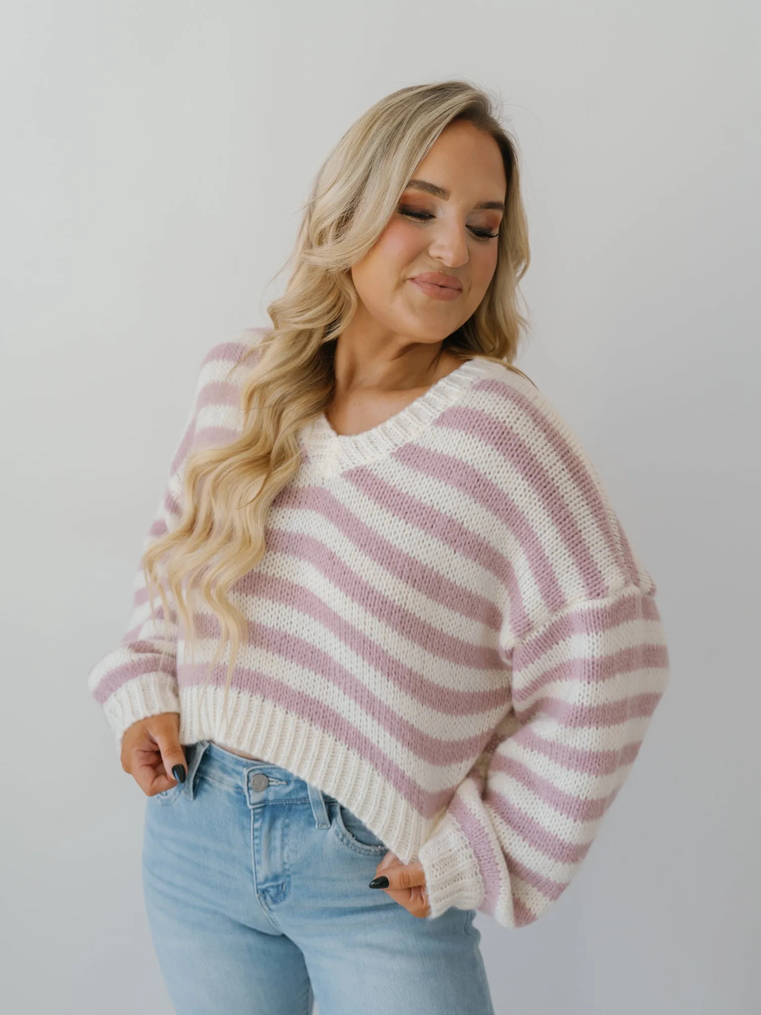 Cozy Moments Sweater - White/Pink Stripe