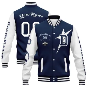 Custom Blue White Dallas Jacket Bomber Full-Snap Varsity Letterman Personalized Jacket FZ005SX-D020290-9