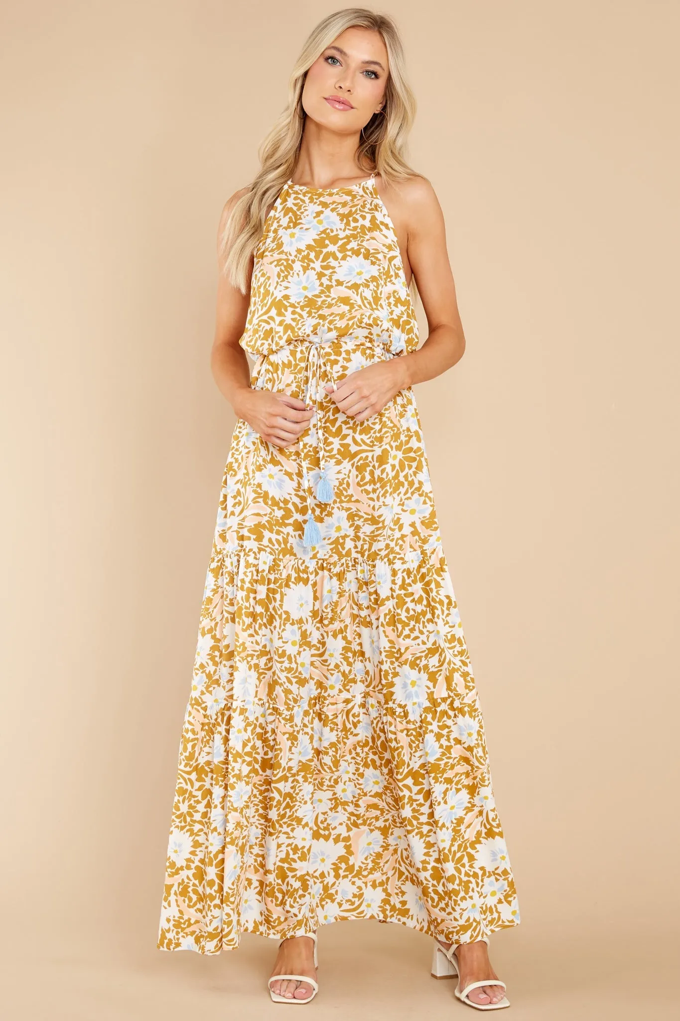 Dare To Believe Goldenrod Floral Print Maxi Dress