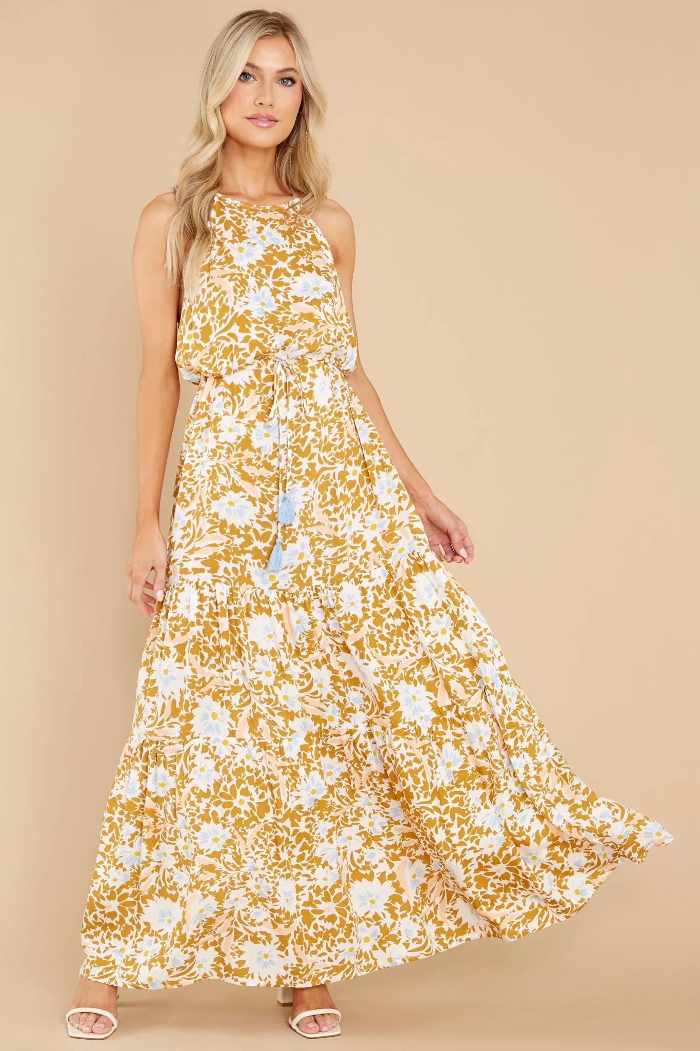 Dare To Believe Goldenrod Floral Print Maxi Dress