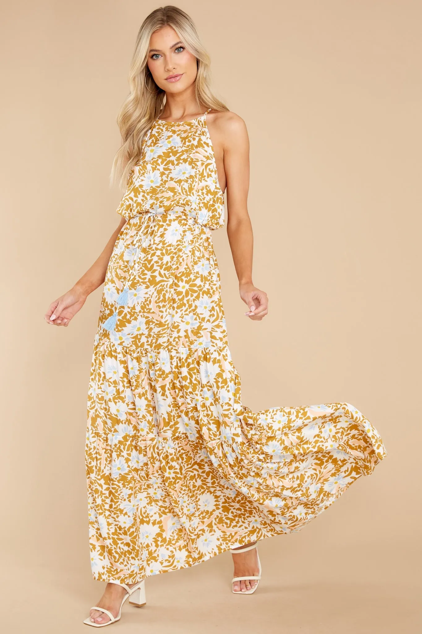 Dare To Believe Goldenrod Floral Print Maxi Dress