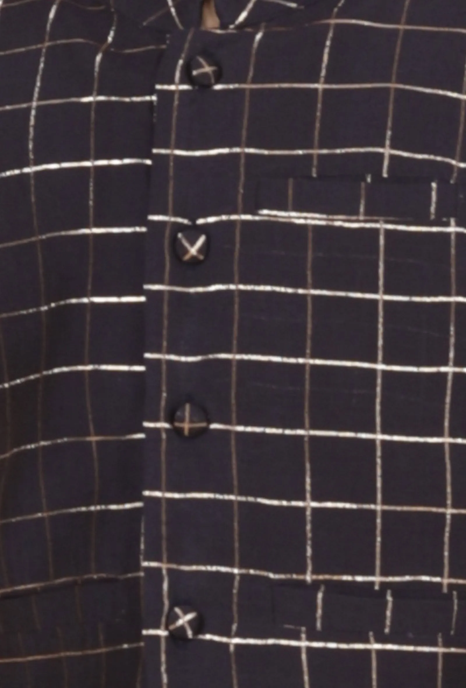 Dark Blue Check Chanderi Nehru Jacket