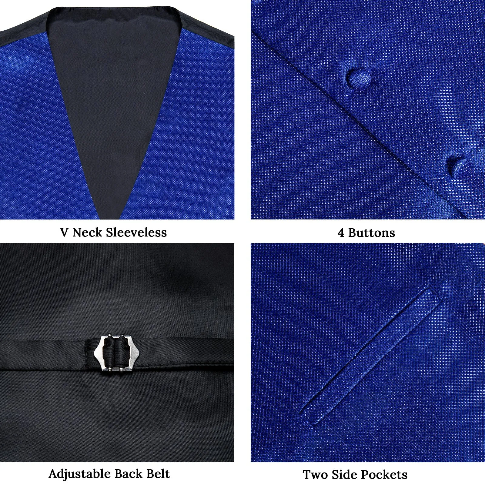 Dark Blue Solid Shiny Men's Vest Bowtie Hanky Cufflinks Set Waistcoat Suit Set