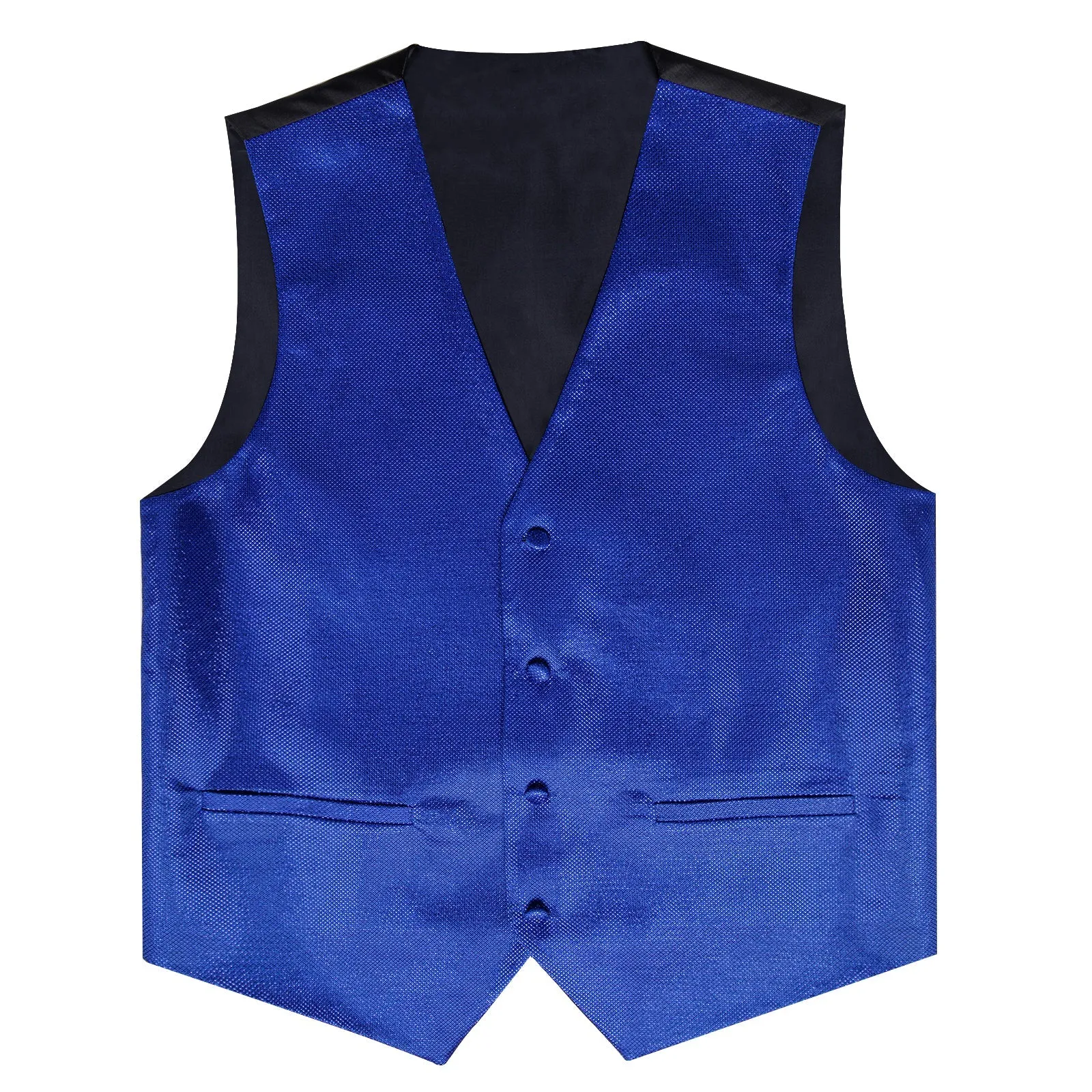 Dark Blue Solid Shiny Men's Vest Bowtie Hanky Cufflinks Set Waistcoat Suit Set