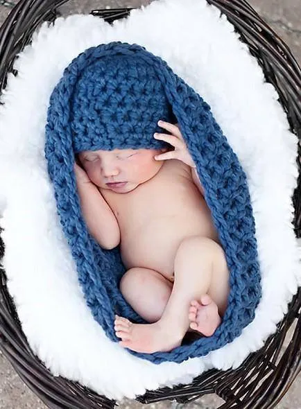 Denim Blue Baby Bowl And Hat Set