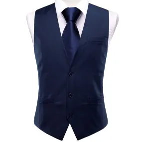 Denim Blue Solid Splicing Jacquard Men's Vest