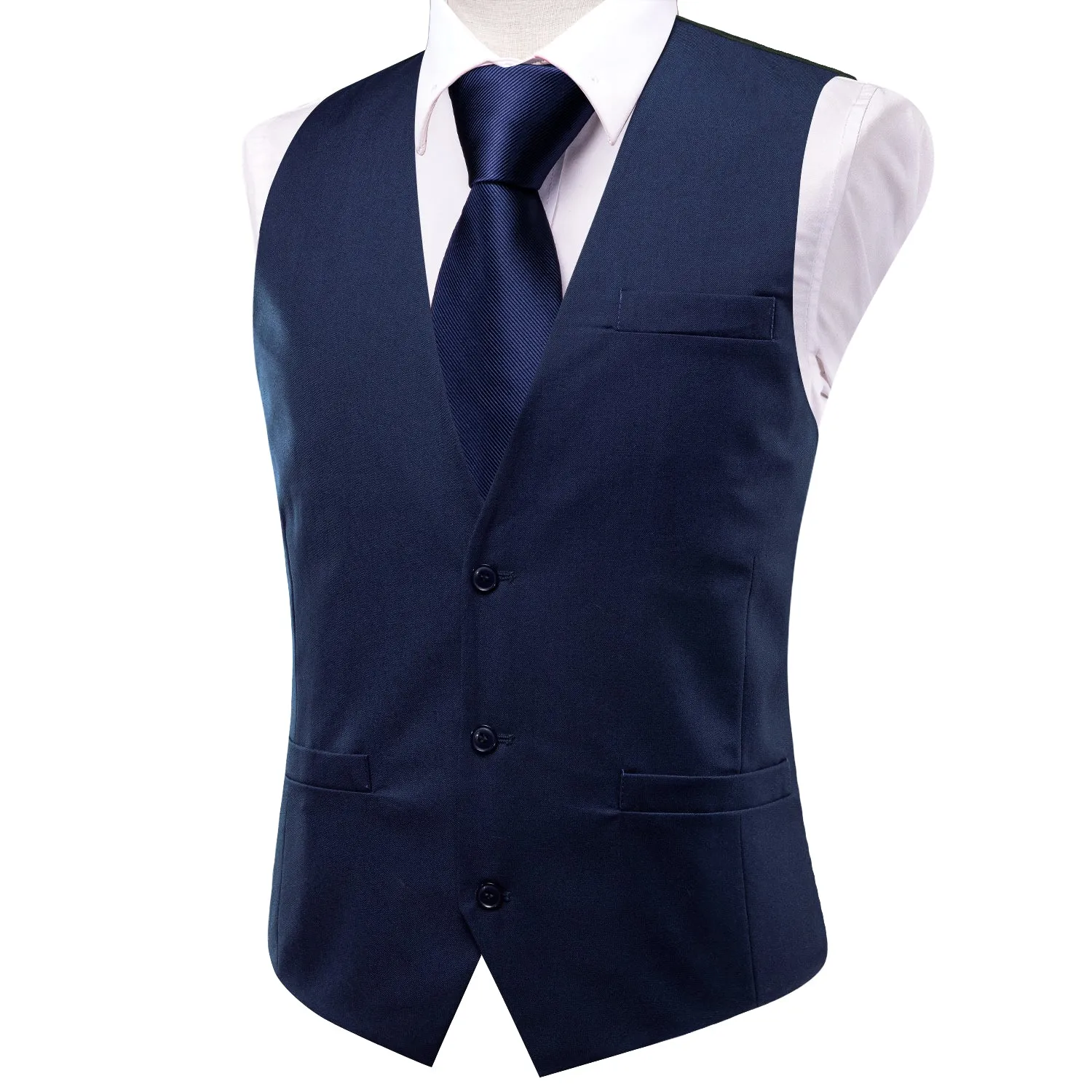 Denim Blue Solid Splicing Jacquard Men's Vest