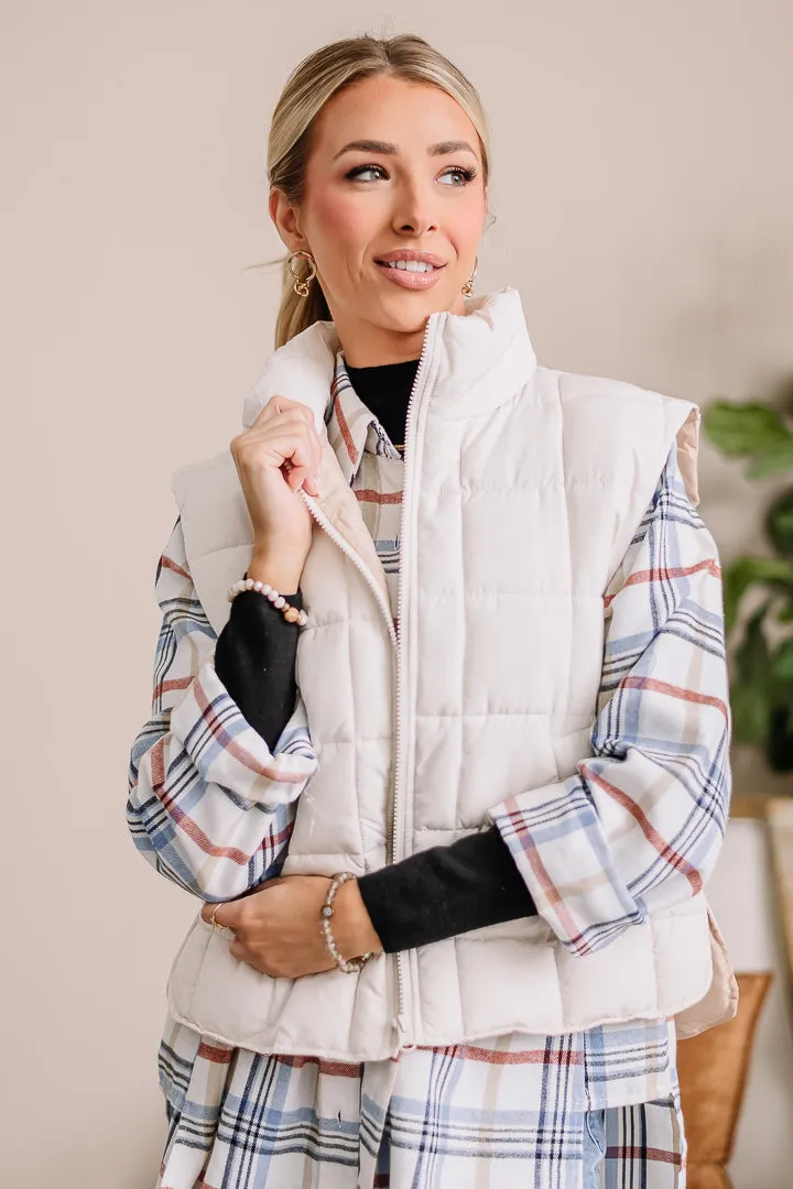 Do Me A Solid Puffer Vest | Ecru