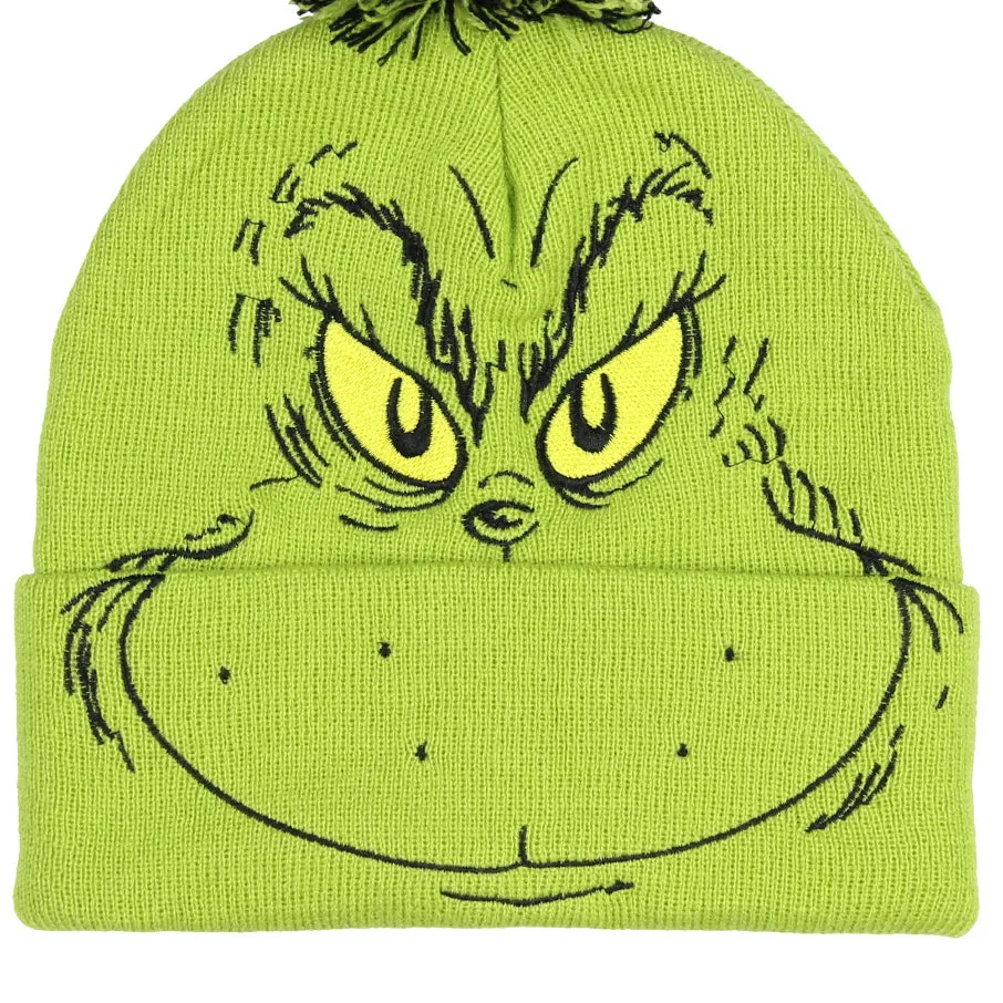 Dr. Seuss GRINCH Who Stole Christmas Pom Beanie Hat Embroidered Character