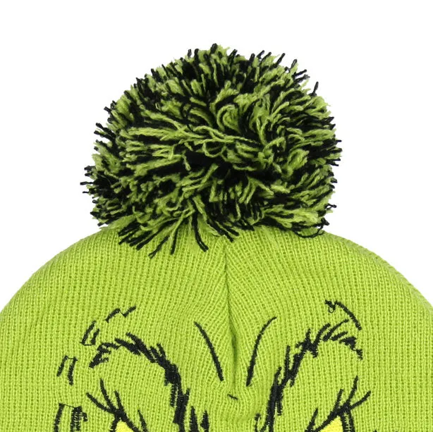 Dr. Seuss GRINCH Who Stole Christmas Pom Beanie Hat Embroidered Character