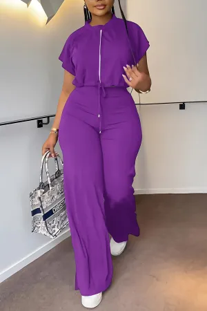 Drawstring Crop Top Long Pants Suits