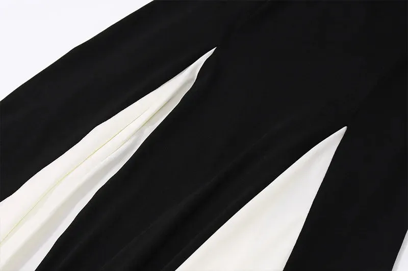 Elegant  Female Black White Patchwork Hem Maxi Dress Women Sexy Sleeveless Party Dresses