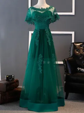 Elegant Green Lace Long Prom, Green Lace Formal, Green Evening