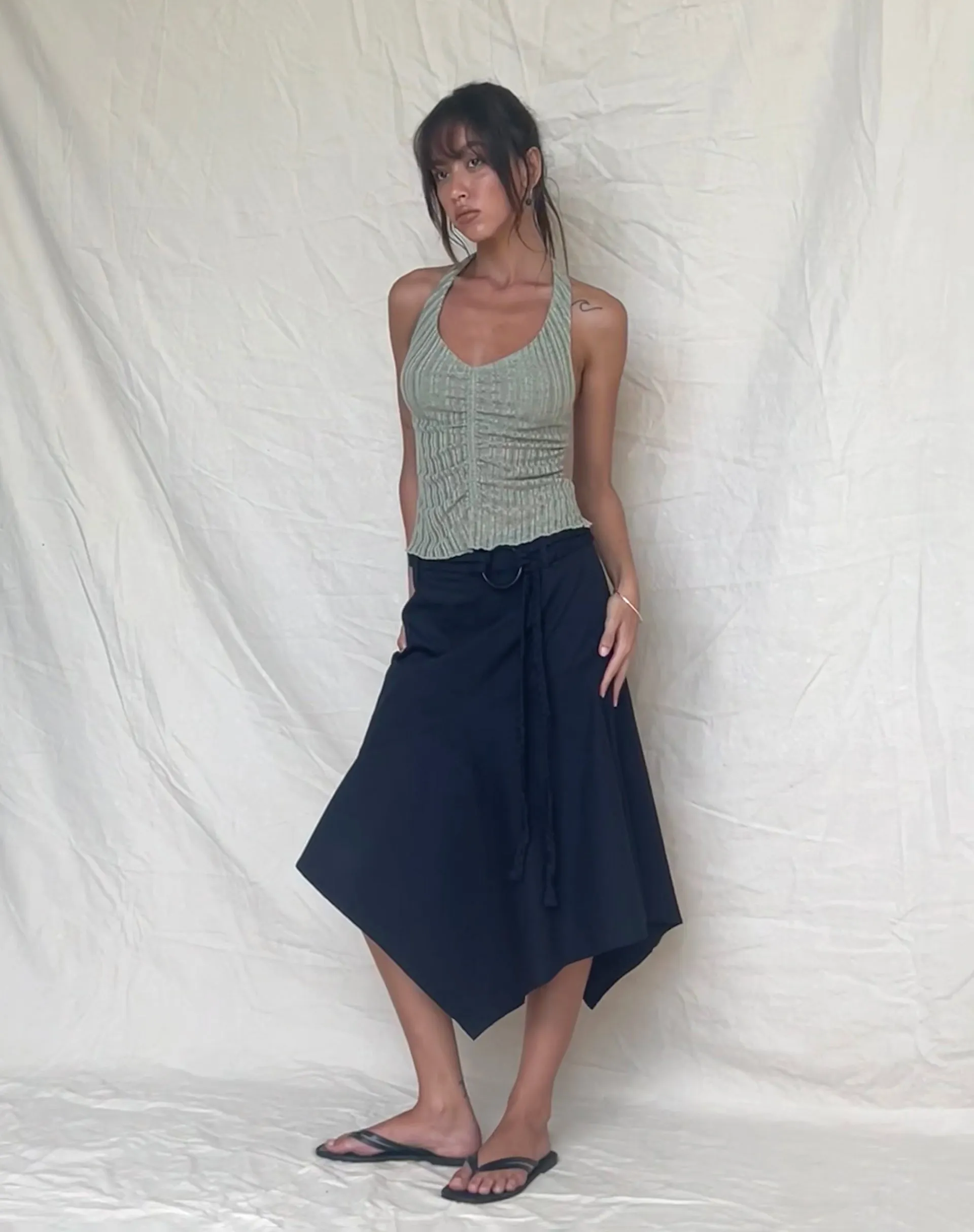 Enzley Knit Halterneck Top in Sage