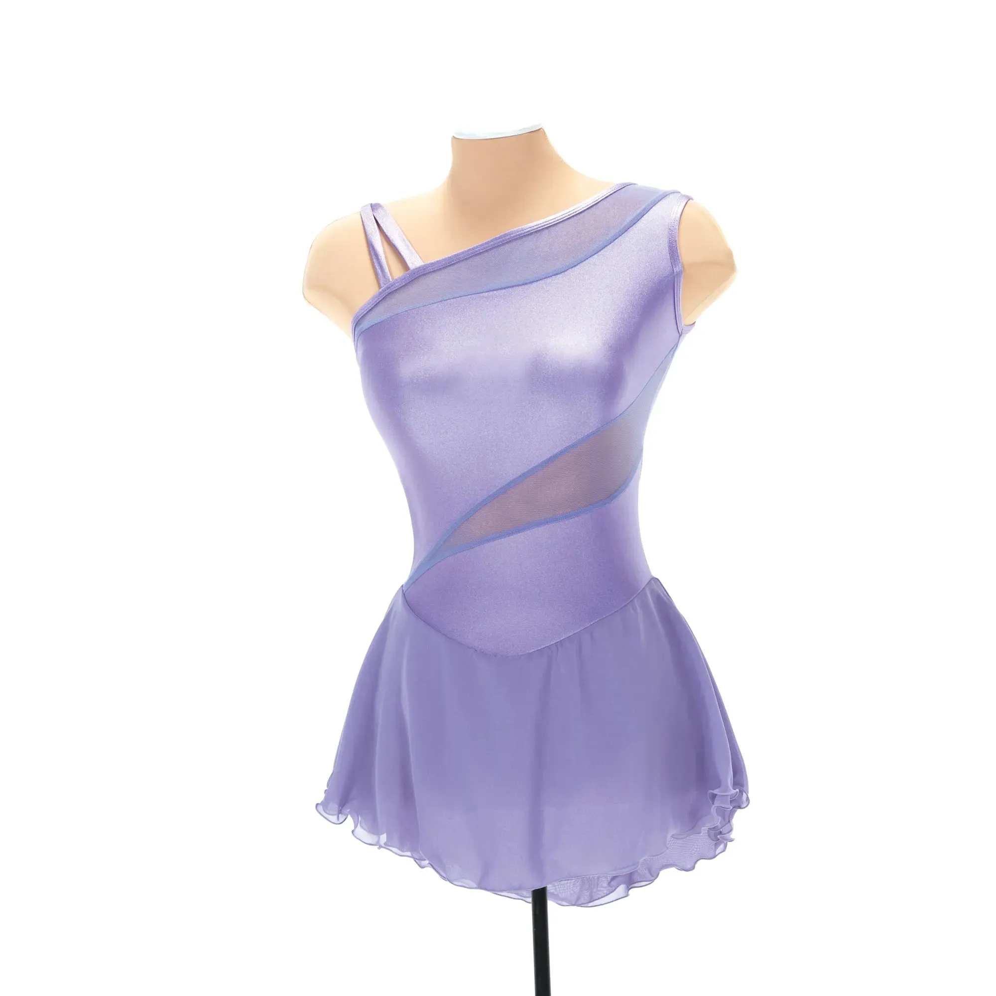 F24004P Competition Figure Skating Mesh Insert Dress Plain