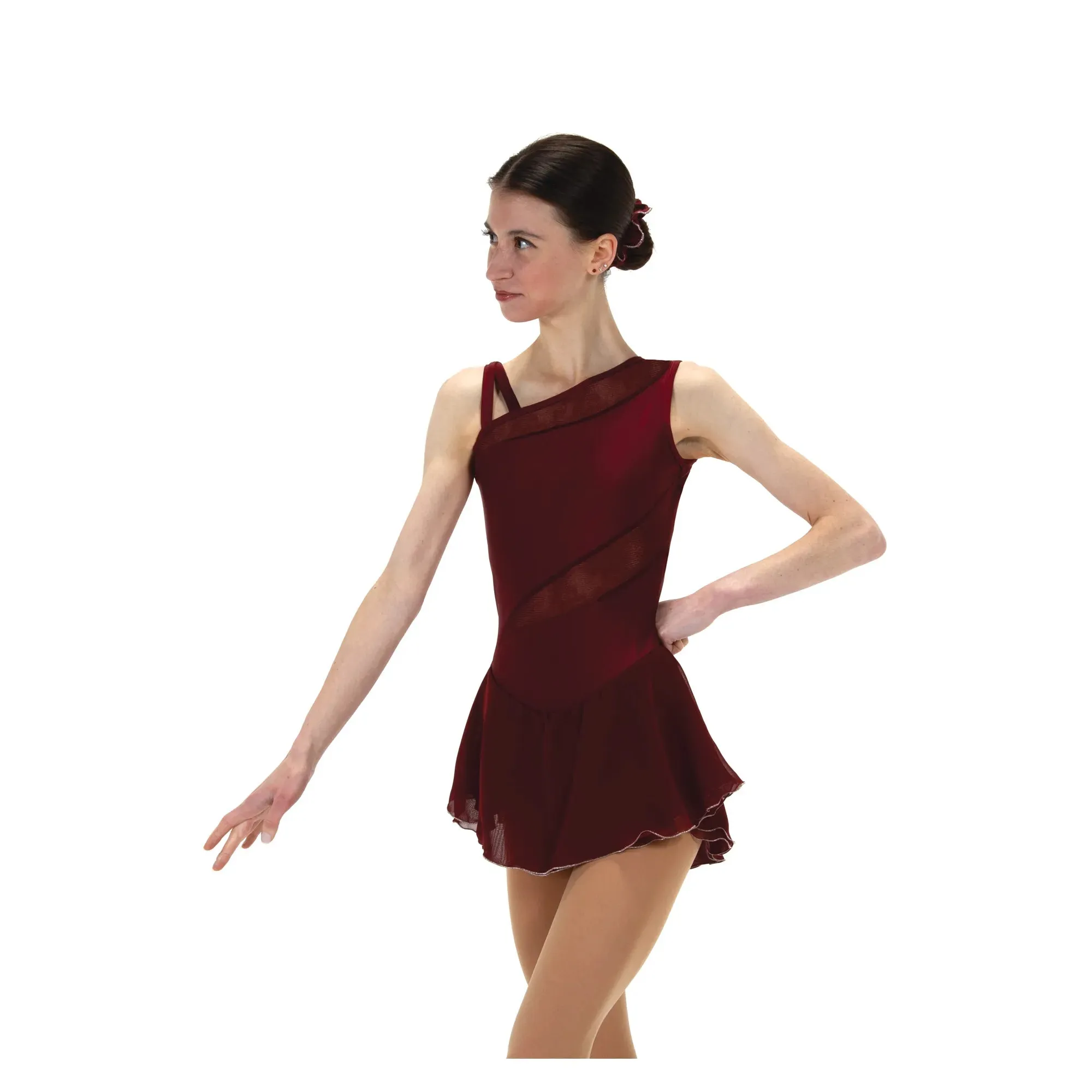 F24004P Competition Figure Skating Mesh Insert Dress Plain