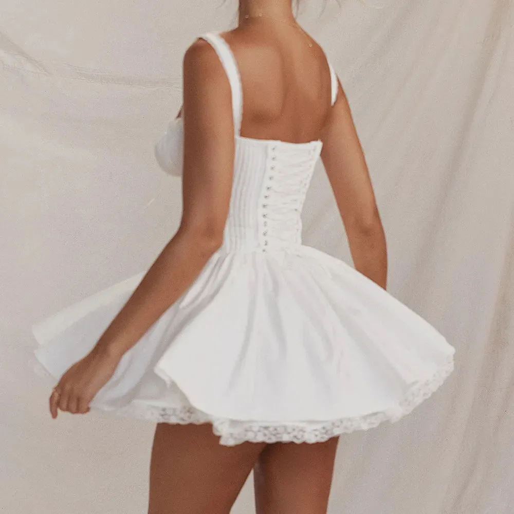 Fairy Lace Up White Corset Frill Mini Dress