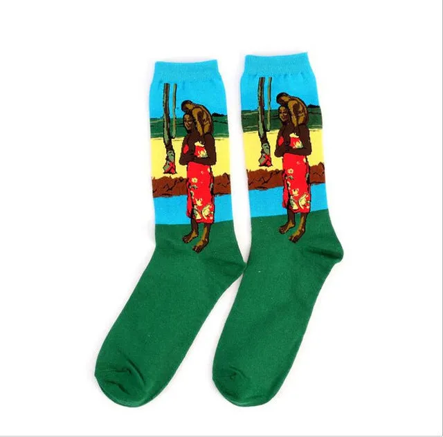 Fashion Art Cotton Crew Printed Socks Painting Character Pattern Women Men Harajuku Design Sox Calcetine Van Gogh Novelty Funny