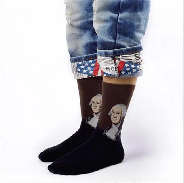 Fashion Art Cotton Crew Printed Socks Painting Character Pattern Women Men Harajuku Design Sox Calcetine Van Gogh Novelty Funny