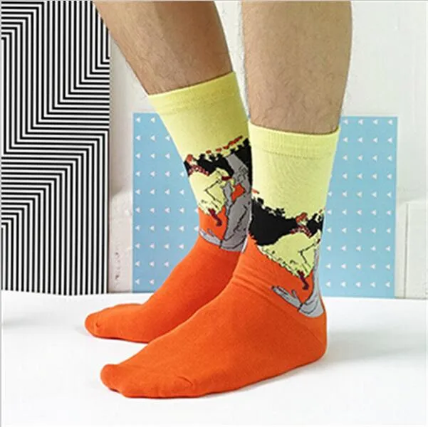 Fashion Art Cotton Crew Printed Socks Painting Character Pattern Women Men Harajuku Design Sox Calcetine Van Gogh Novelty Funny