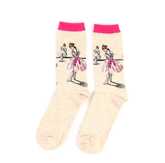 Fashion Art Cotton Crew Printed Socks Painting Character Pattern Women Men Harajuku Design Sox Calcetine Van Gogh Novelty Funny