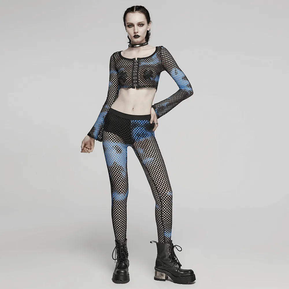 Female Stylish Black-Blue Fishnet Mesh Leggings