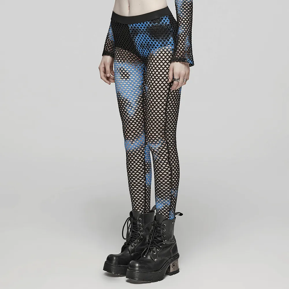 Female Stylish Black-Blue Fishnet Mesh Leggings