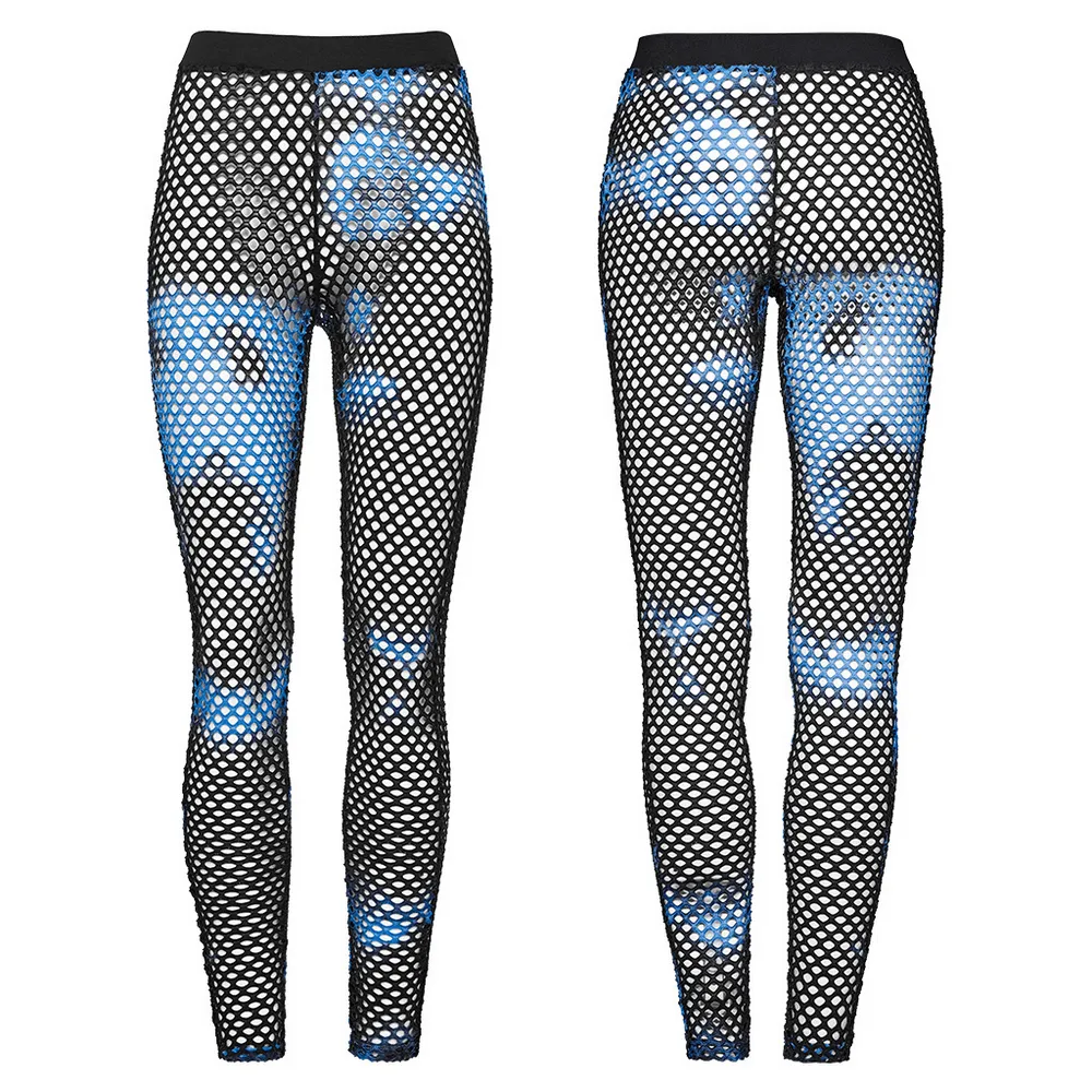 Female Stylish Black-Blue Fishnet Mesh Leggings