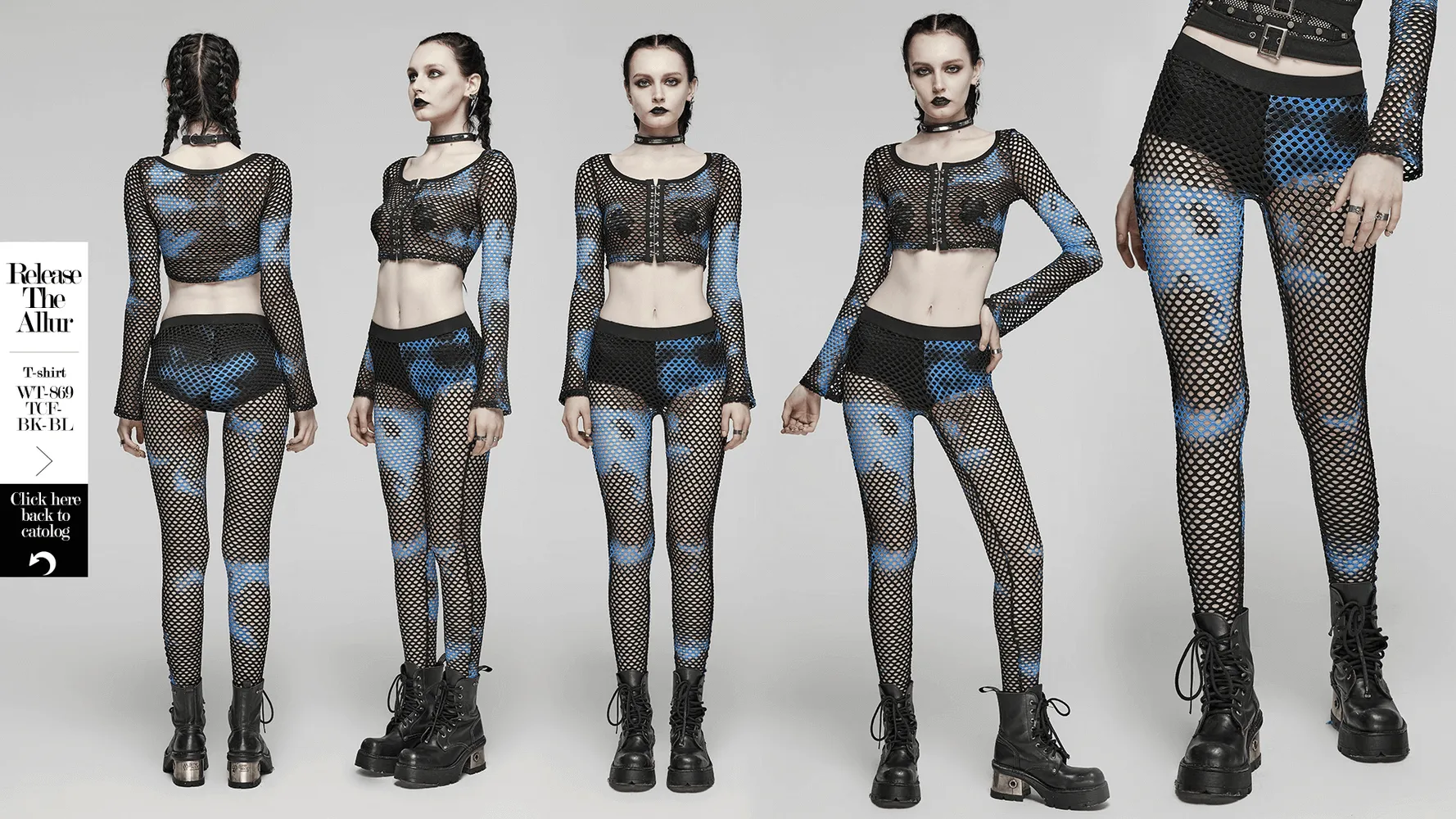 Female Stylish Black-Blue Fishnet Mesh Leggings