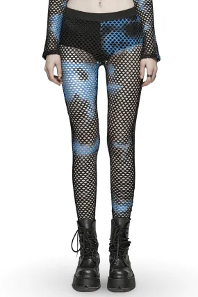 Female Stylish Black-Blue Fishnet Mesh Leggings