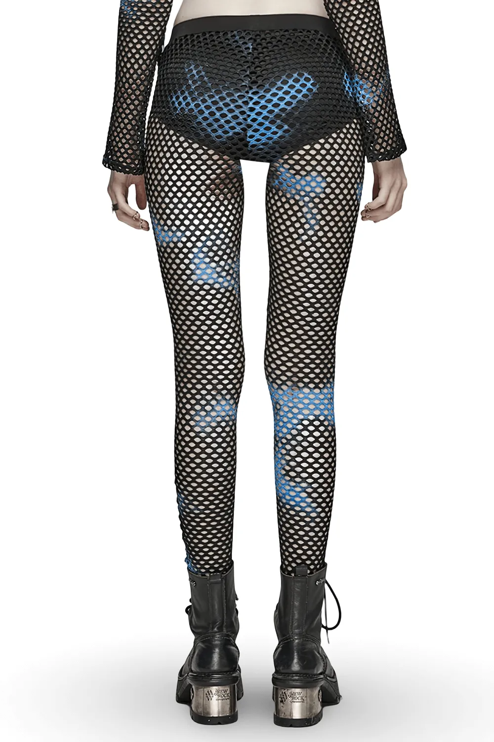 Female Stylish Black-Blue Fishnet Mesh Leggings