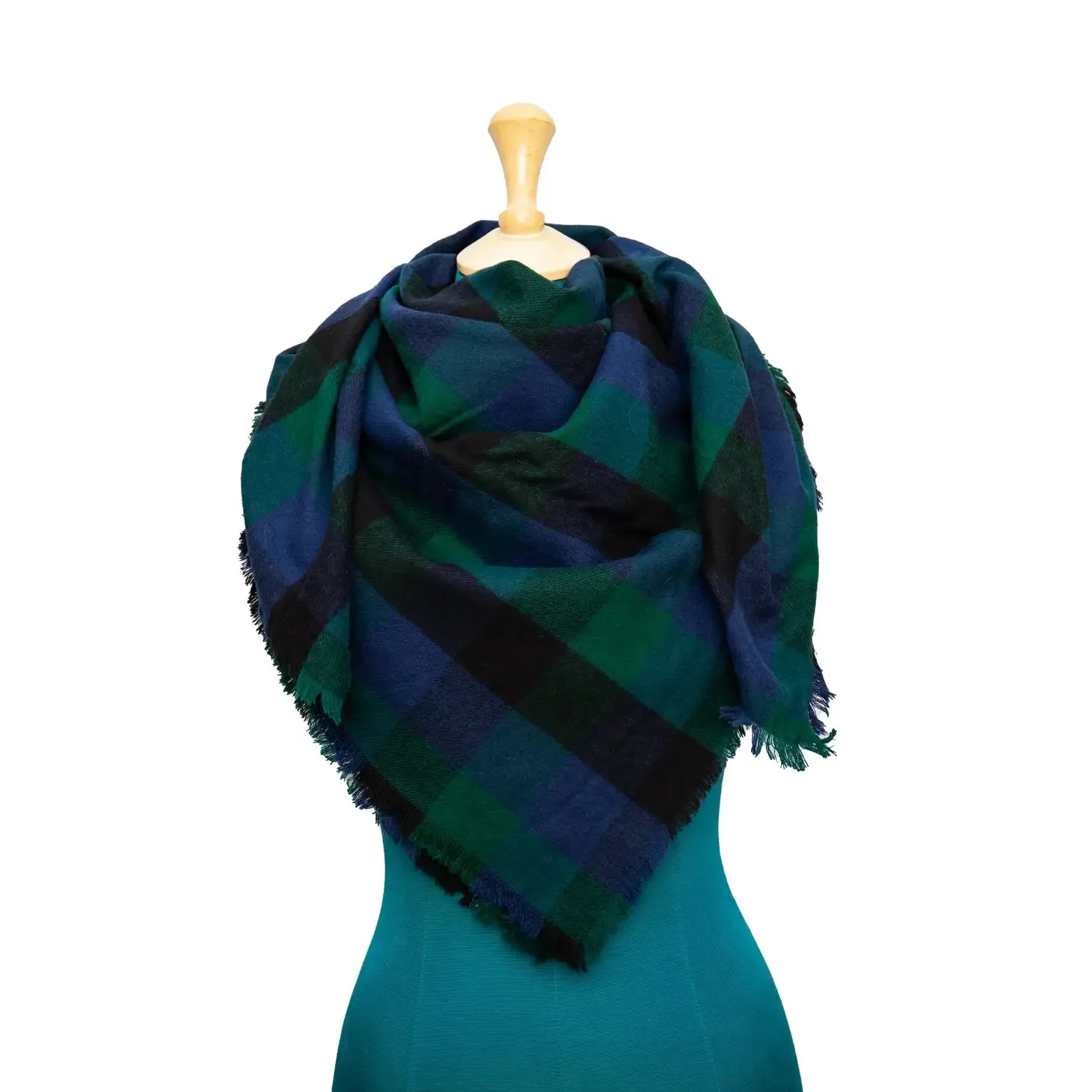 Free Spirit Blanket Scarf | Blue, Green and Black Plaid