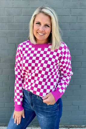 Fuchsia Checkerboard Sweater