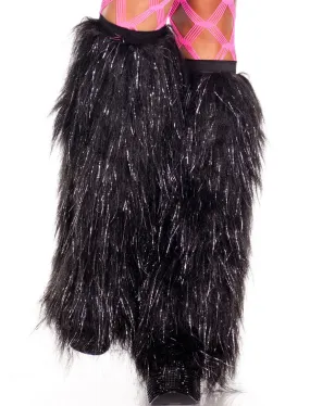 Furry Lurex Leg Warmers In Black