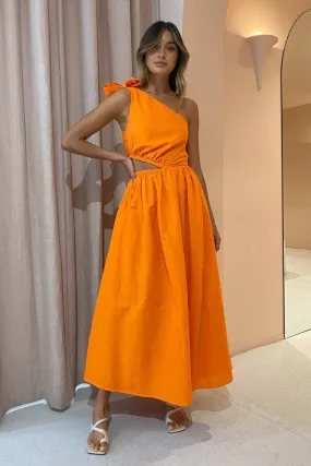 Gabriella One Shoulder Midi Dress in Sunkissed Orange