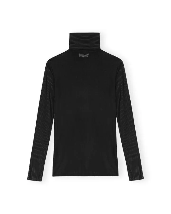 Ganni Solid Mesh Long Sleeve Roll Neck