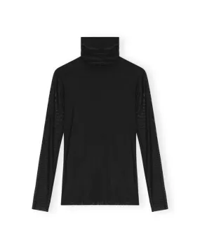 Ganni Solid Mesh Long Sleeve Roll Neck