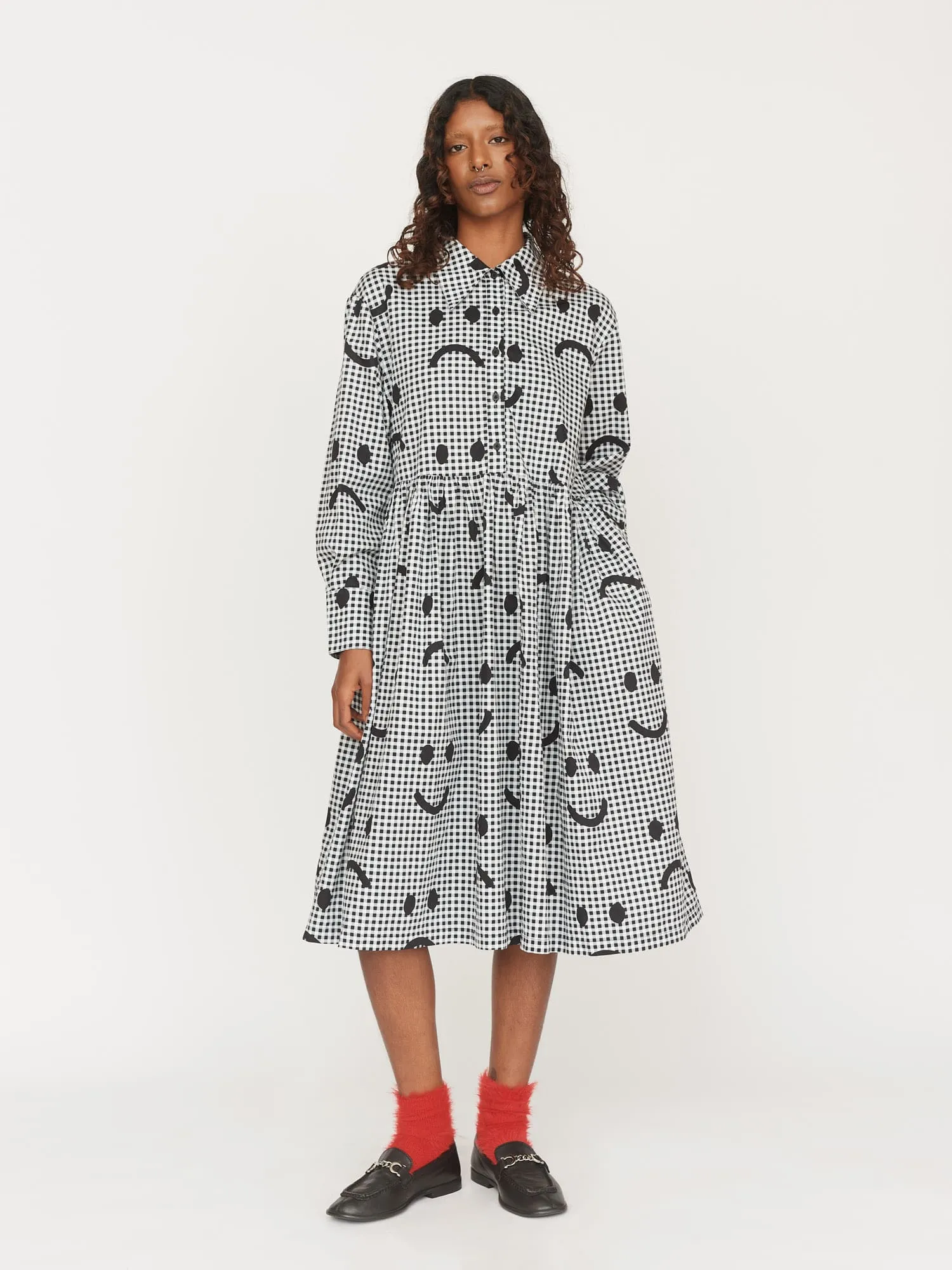 Gingham Happy Sad Smock Shirt Dress