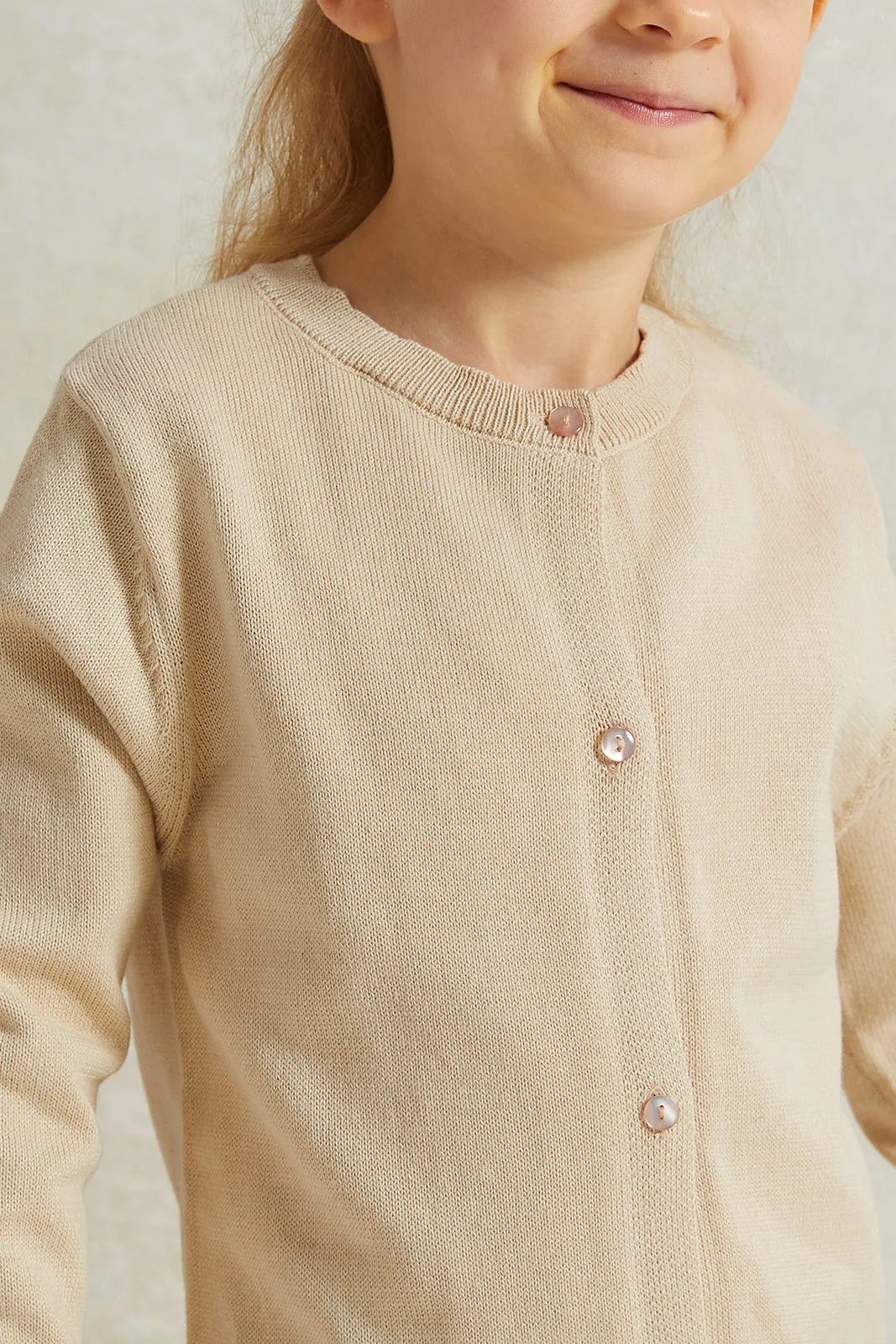 Girls Beige Knitted Cardigan