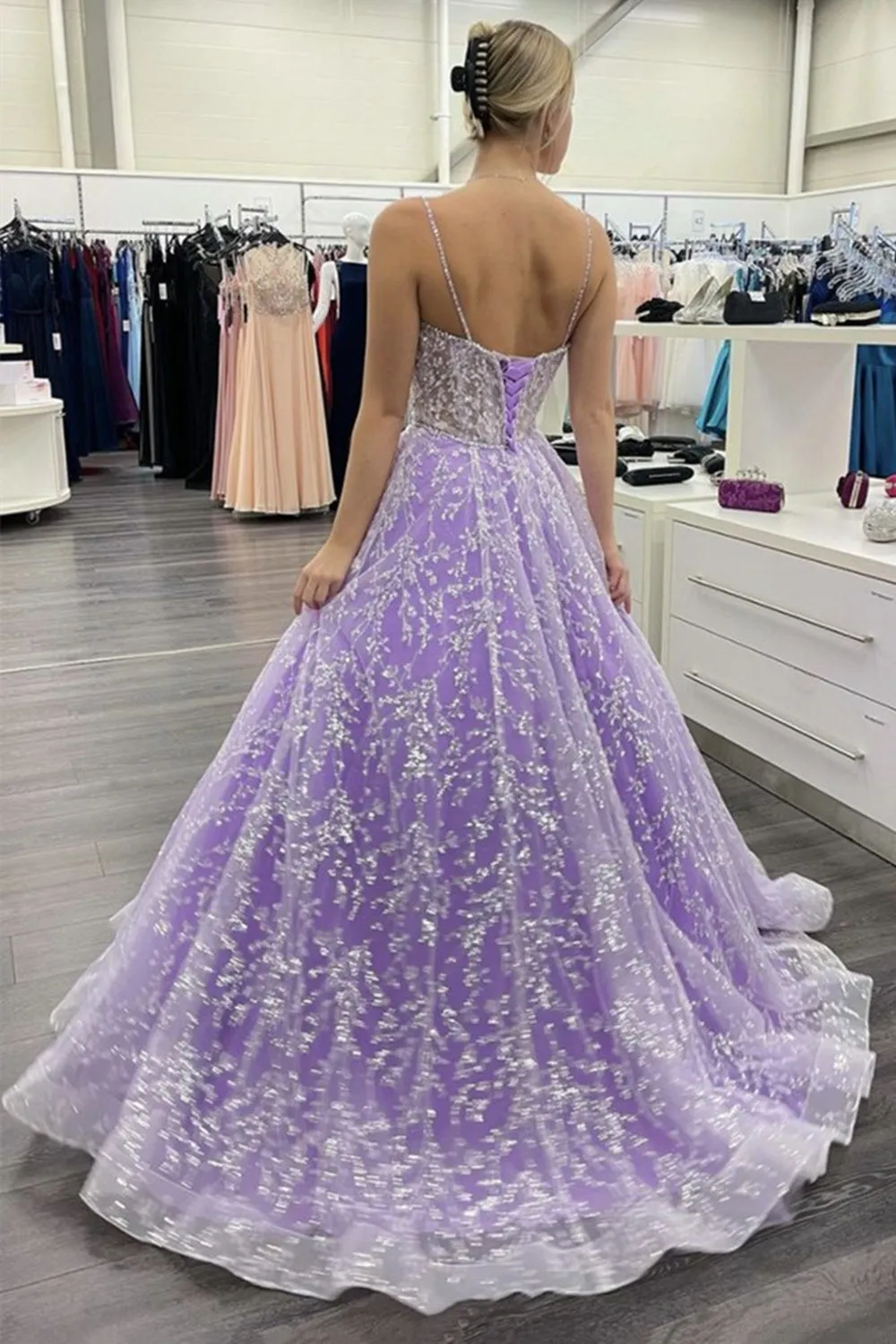 Gorgeous Sweetheart Neck Purple Lace Beaded Long Prom Dress, Purple Lace Formal Evening Dress, Purple Ball Gown A1300