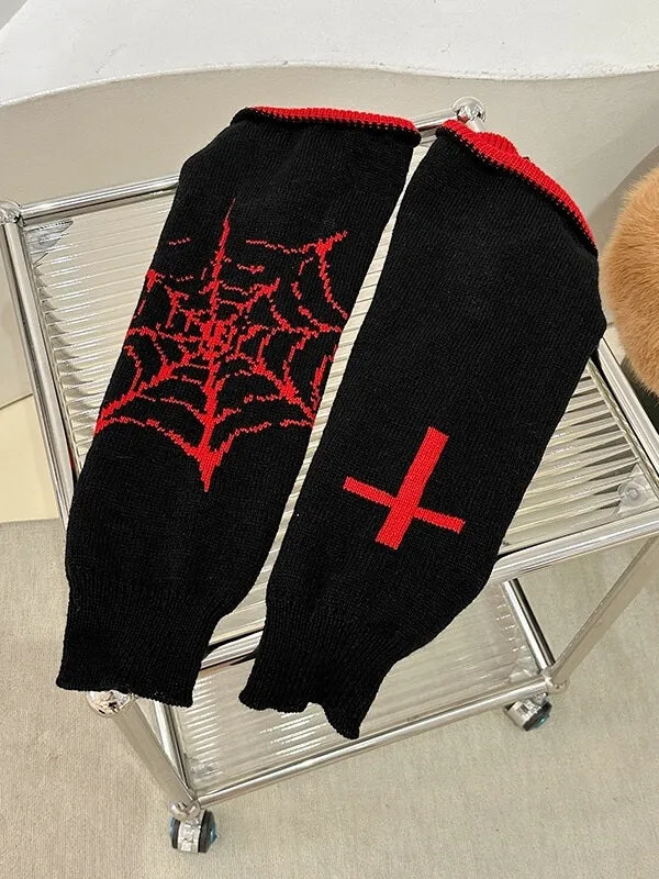 Goth spider web cross leg warmers