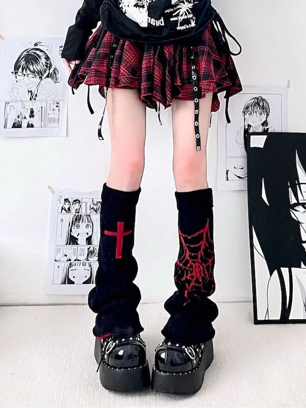 Goth spider web cross leg warmers