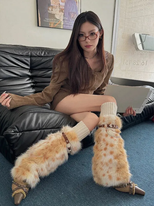 Gradient Y2k faux fur leg warmers