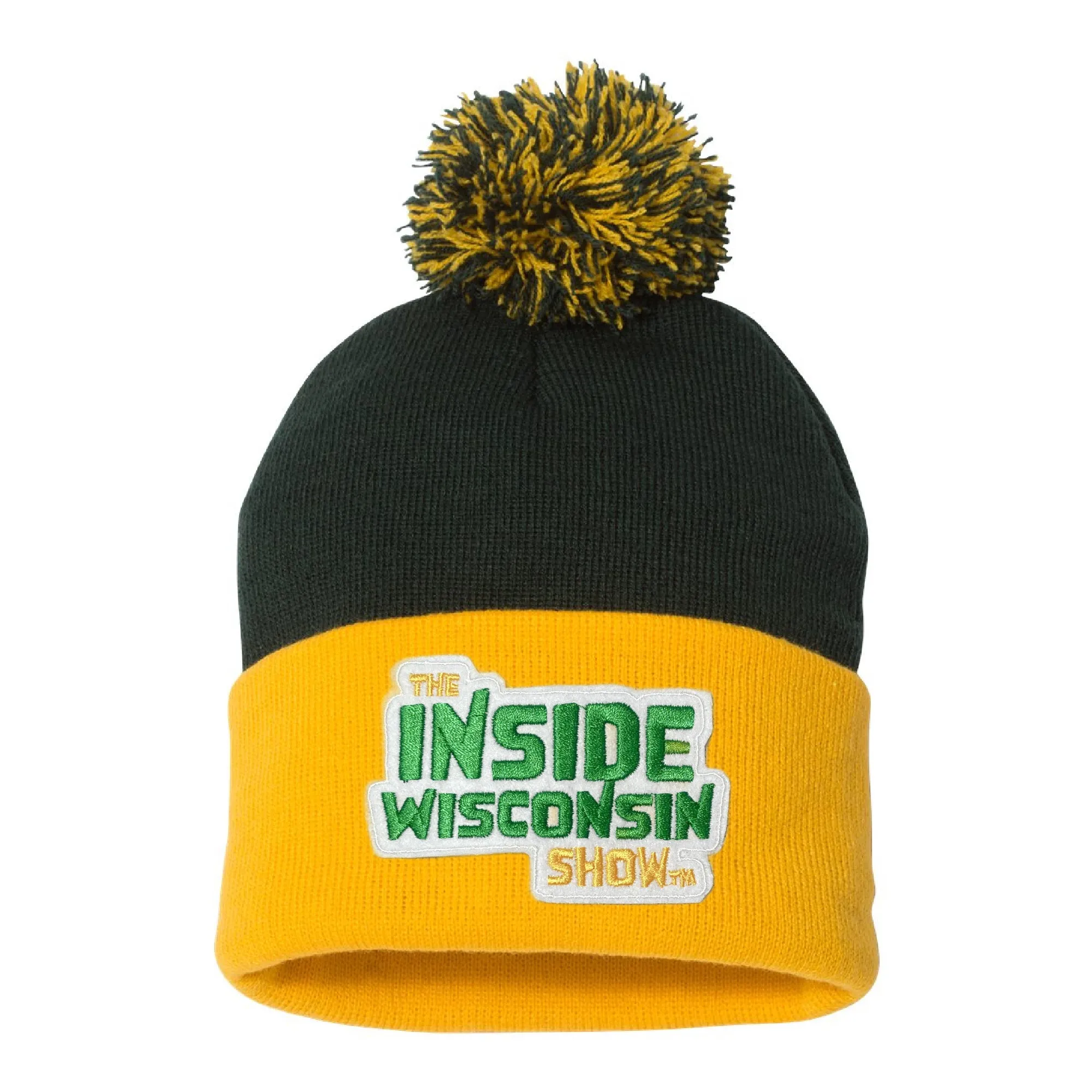 Green & Yellow Pom Winter Hat - The Inside Wisconsin Show Beanie