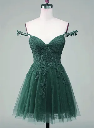 Green Sweetheart Off Shoulder Knee Length Homecoming Dress, Green Party Dress