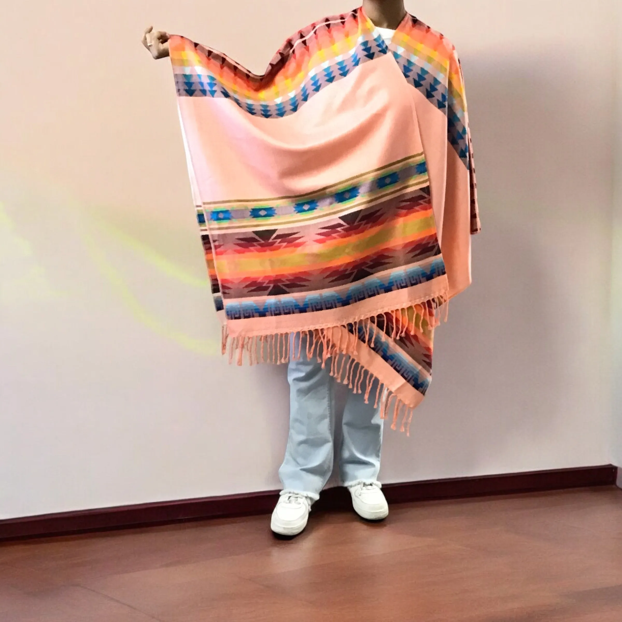 Hand woven Peach Reversible shawl