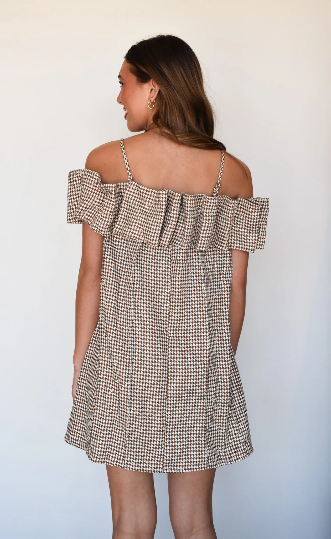 Houndstooth Off The Shoulder Dress