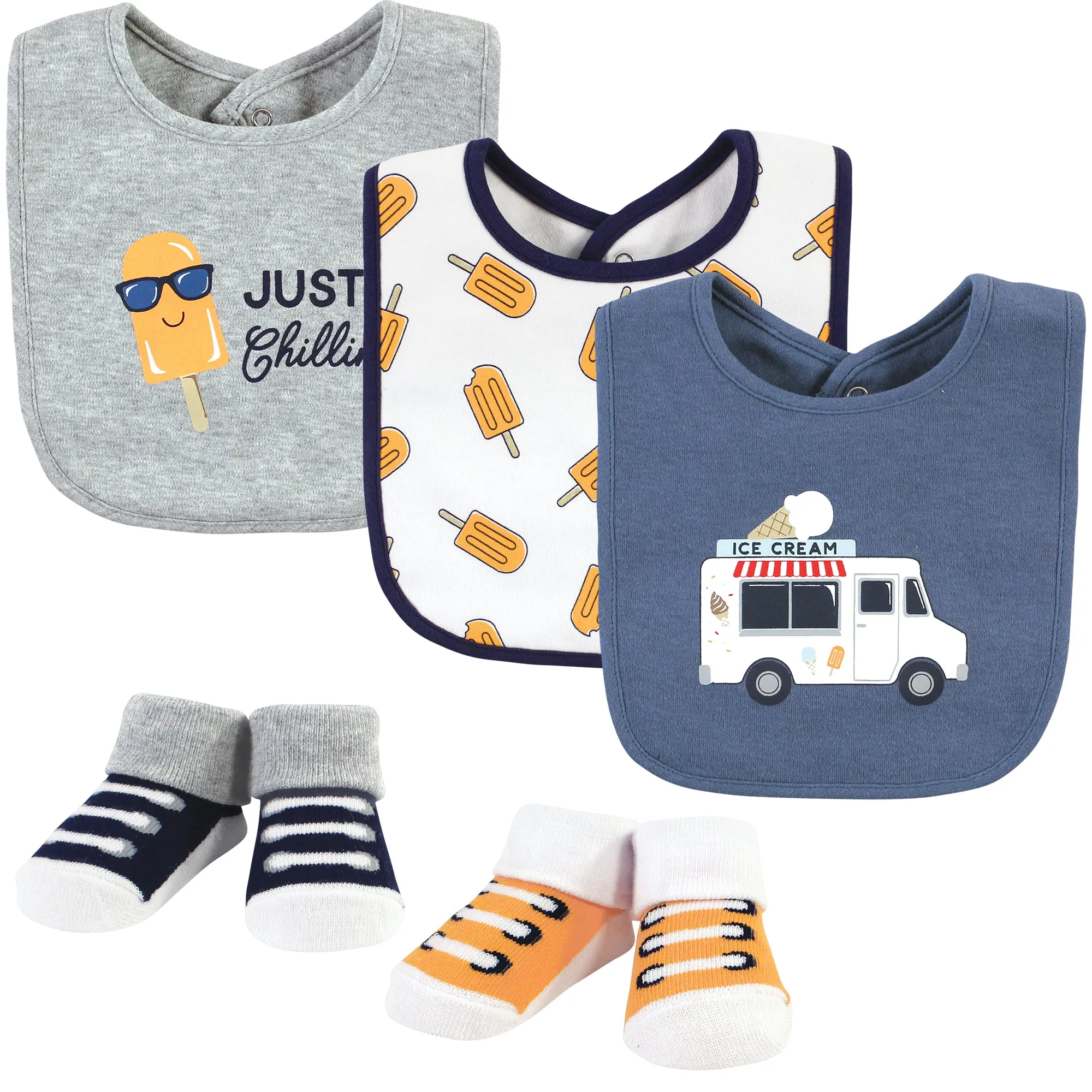 Hudson Baby Cotton Bib and Sock Set, Ice Cream Truck