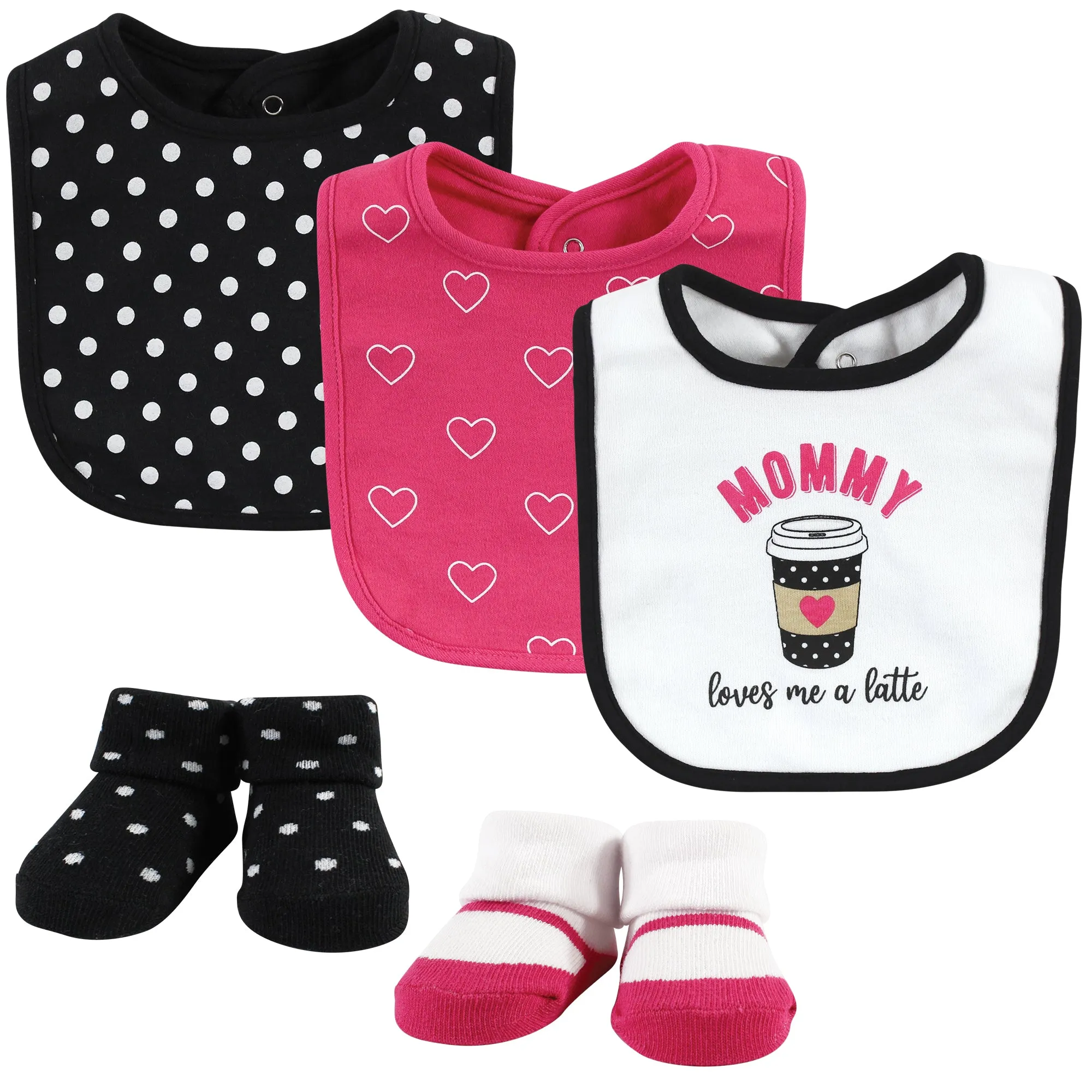 Hudson Baby Cotton Bib and Sock Set, Mommy Latte