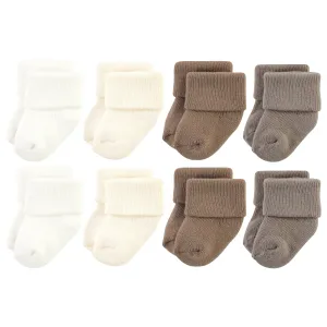 Hudson Baby Cotton Rich Newborn and Terry Socks, Solid Beige Brown